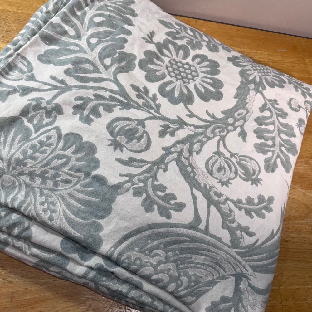 Pottery Barn Alessandra Duvet Cover Full/Queen Sage Green Bird Cotton Linen